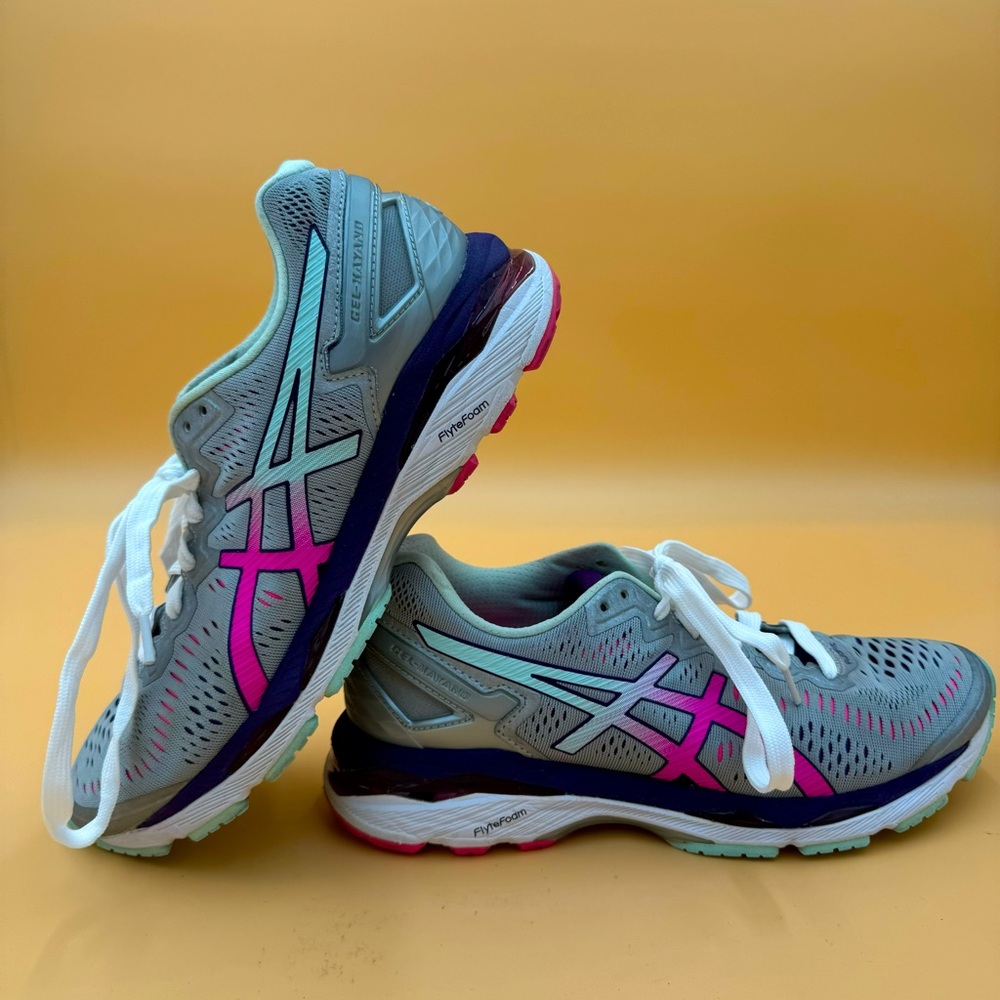 Asics Gel-Kayano 23 Silver Pink Glow Parachute Purple Women's Sz 10 T696N EU 42